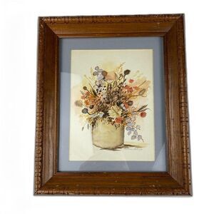 VTG Hand Painted Florals Muted Watercolors Signed Cottage Country Decor Flowers